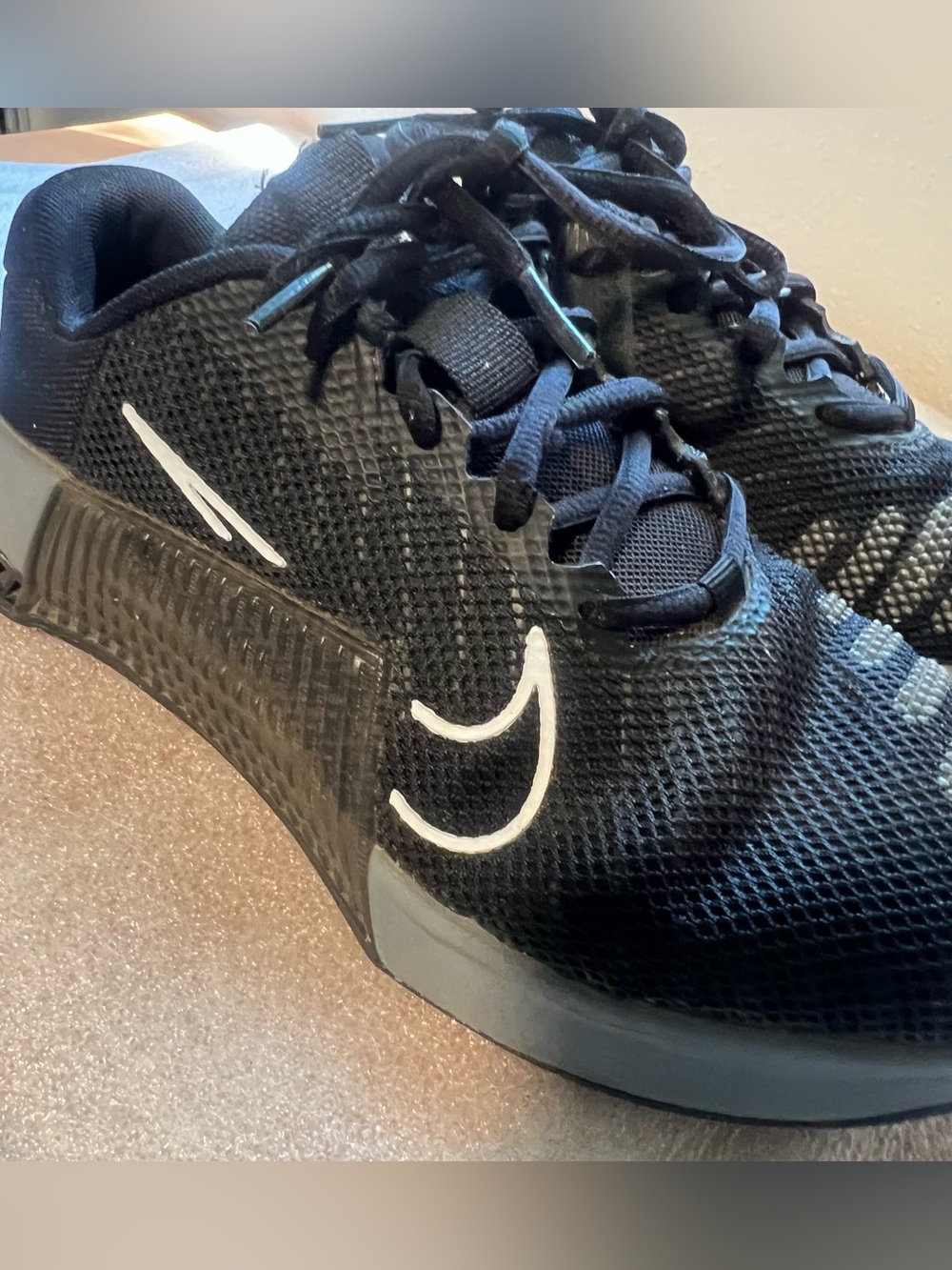 Nike Black Athletic Trainers with White Swoosh Accents 7.5